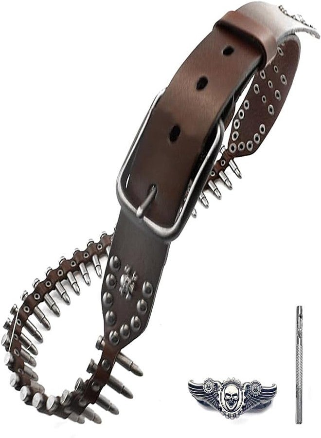 vogueteen Genuine Leather Rocker Punk Mens Belt Cowhide Retro Bullet Skull Belts For Men - Image 1