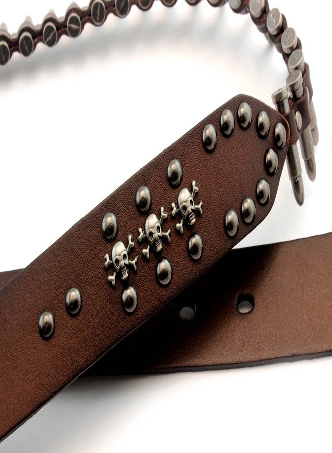 vogueteen Genuine Leather Rocker Punk Mens Belt Cowhide Retro Bullet Skull Belts For Men - Image 4