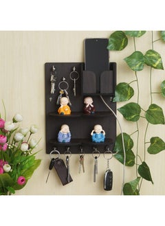 Webelkart Webelkart Premium Key Chain Hanging Board/Wall Hanging Key Holder with Mobile Charging Stand (11.5 Inches, 10 Hooks), Wood  - Image 1