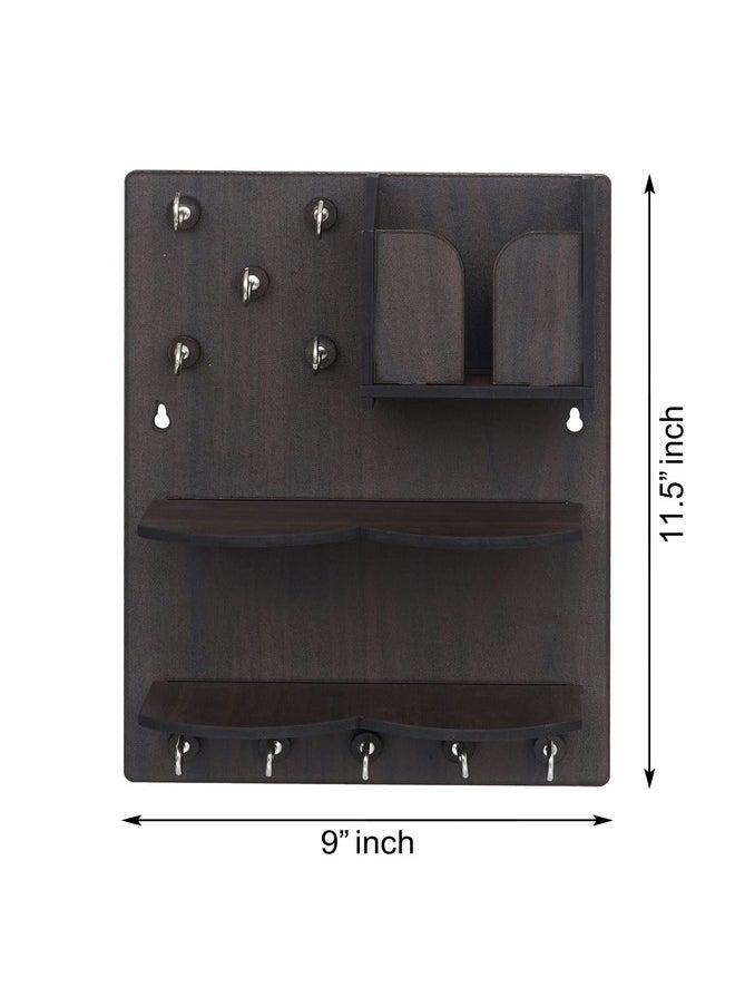 Webelkart - Webelkart Premium Key Chain Hanging Board/Wall Hanging Key Holder with Mobile Charging Stand (11.5 Inches, 10 Hooks), Wood - Image 1