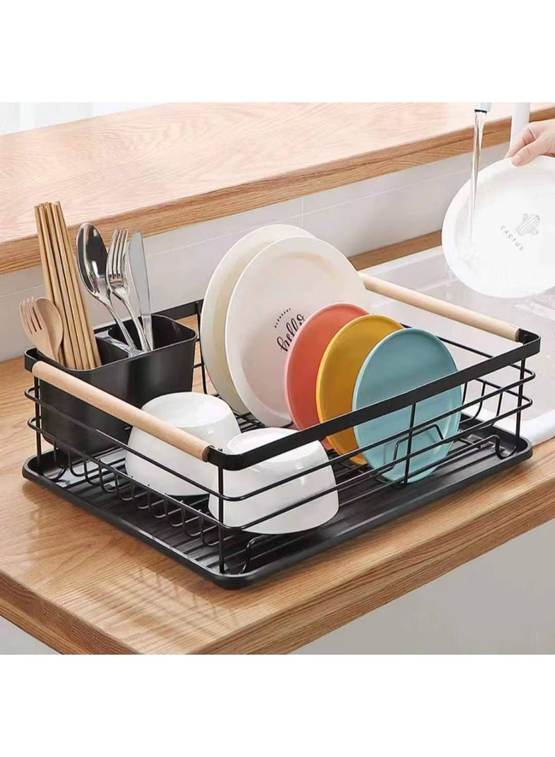 مطبقيه و صفايه أطباق 2 في 1 بمقابض خشبية – أسود - Image 1