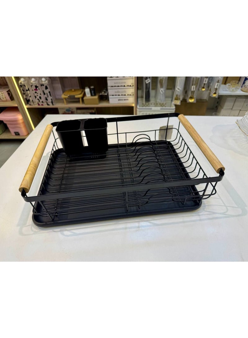 مطبقيه و صفايه أطباق 2 في 1 بمقابض خشبية – أسود - Image 2