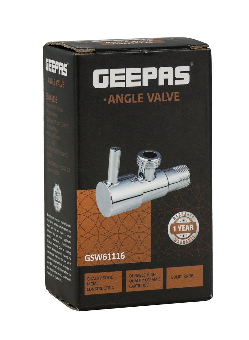 GEEPAS صمام زاوية للحمام، فضي مع مطلي بالكروم، خرطوشة سريعة الدوران، وصلة G1/2-G1/2، مادة غير حديدية، هيكل صلب عالي الجودة. ضمان لمدة عام - Image 5