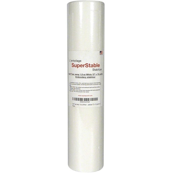 SOFT TEAR AWAY 18 OZ STABILIZER MEDIUM WEIGHT TEARAWAY STABILIZER FOR EMBROIDERY 12 INCH X 10 YARD ROLL SUPERSTABLE MACHINE STABILIZERS BACKING FOR HAND SEWING MADE IN USA WHITE