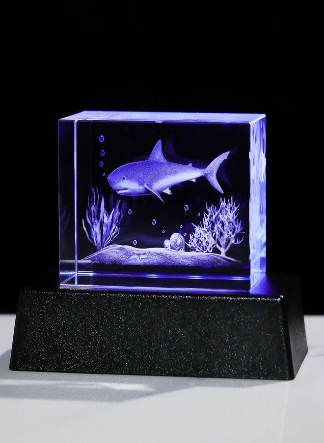 Movdyka 3D Crystal Shark Figurines with Colorful Light Base Sharks Statue Gifts for Shark Lovers Women Men Kids Christmas Ornament Glass Paperweight Decor - Image 1