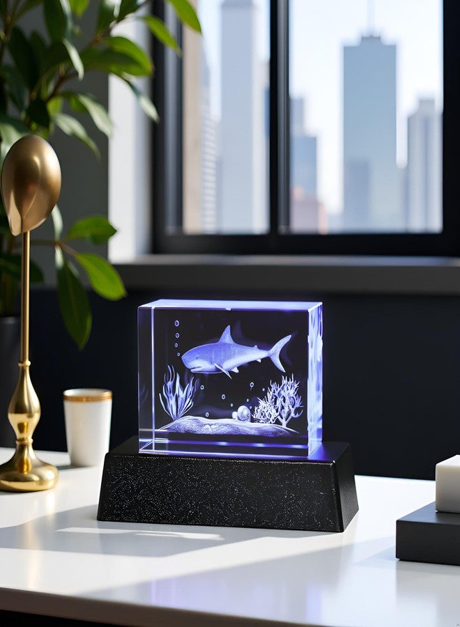 Movdyka 3D Crystal Shark Figurines with Colorful Light Base Sharks Statue Gifts for Shark Lovers Women Men Kids Christmas Ornament Glass Paperweight Decor - Image 4