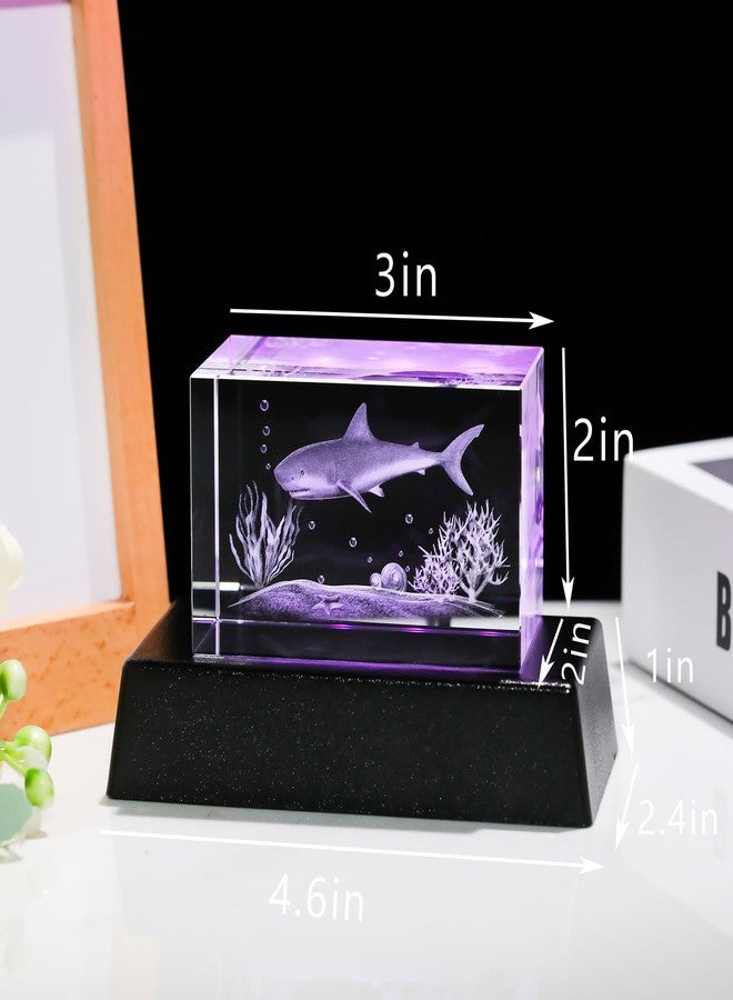 Movdyka 3D Crystal Shark Figurines with Colorful Light Base Sharks Statue Gifts for Shark Lovers Women Men Kids Christmas Ornament Glass Paperweight Decor - Image 5