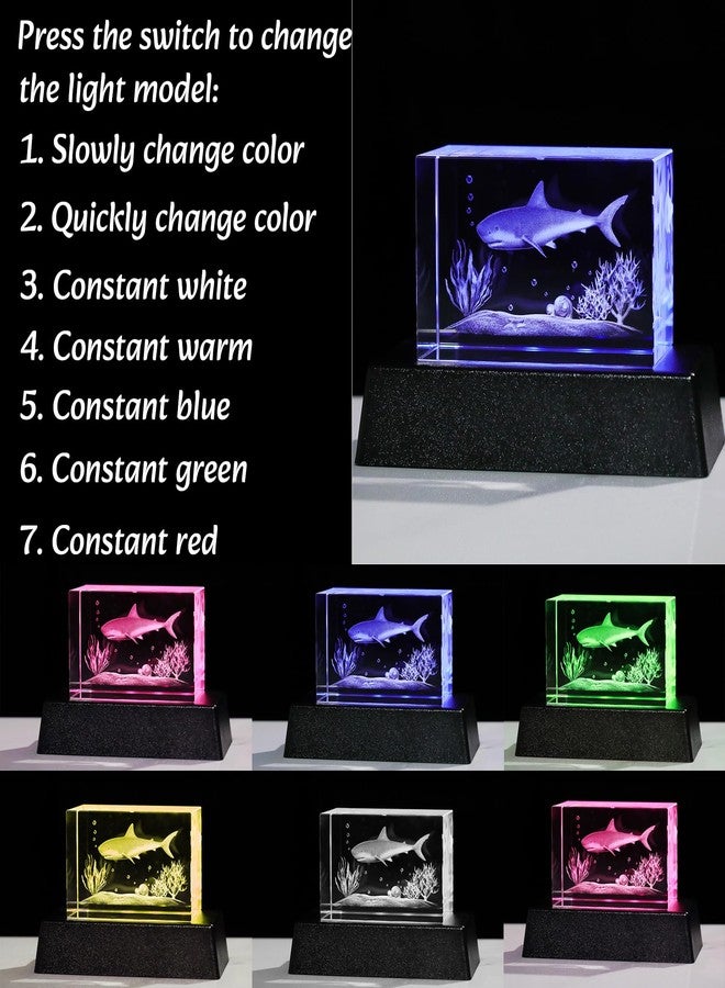 Movdyka 3D Crystal Shark Figurines with Colorful Light Base Sharks Statue Gifts for Shark Lovers Women Men Kids Christmas Ornament Glass Paperweight Decor - Image 3