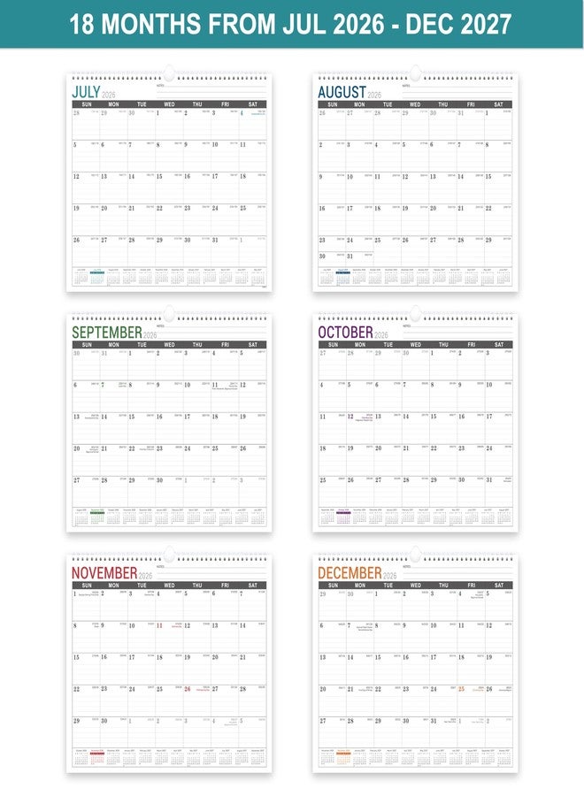 Lortarl 2026-2027 Wall Calendar - 2026-2027 Calendar Wall from Jul. 2026 to Dec. 2027, 18 Monthly Calendars with Large Ruled Blocks and Julian Dates, Calendars for Easy Planning, 11.5''x14.75'' - Image 5
