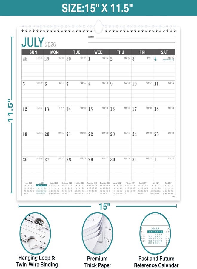 Lortarl 2026-2027 Wall Calendar - 2026-2027 Calendar Wall from Jul. 2026 to Dec. 2027, 18 Monthly Calendars with Large Ruled Blocks and Julian Dates, Calendars for Easy Planning, 11.5''x14.75'' - Image 3