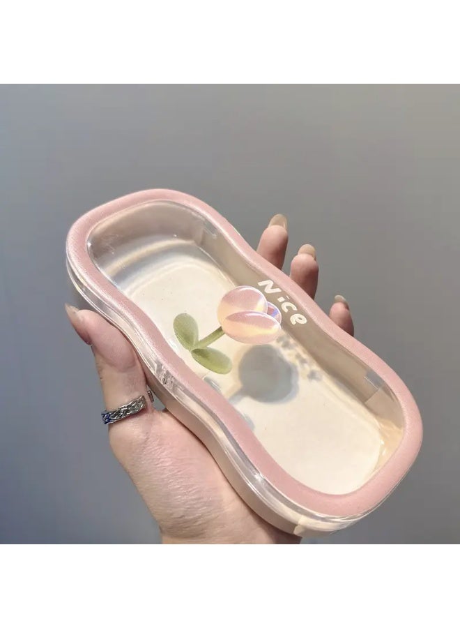 Cute Cartoon INS-Style Glasses Case - Transparent Wave, Portable for Girls/Students