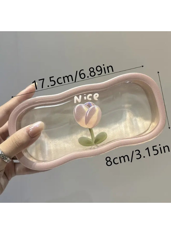 Cute Cartoon INS-Style Glasses Case - Transparent Wave, Portable for Girls/Students