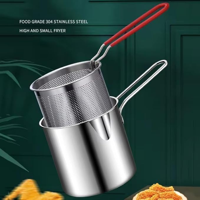 PORMONO Stainless Steel Deep Frying Pan with Oil Strainer 1200ml Capacity HeatSafe Handle - Image 4