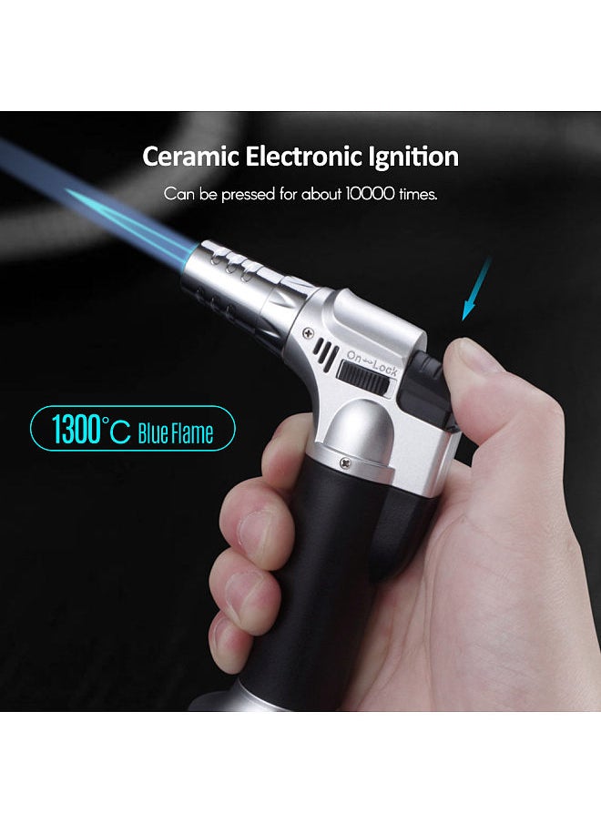Generic - Butane Torch Adjustable Flame Multipurpose Industrial Torch Welding Refillable Kitchen Torch Lighter Solid Mental  DIY Sliver - Image 1