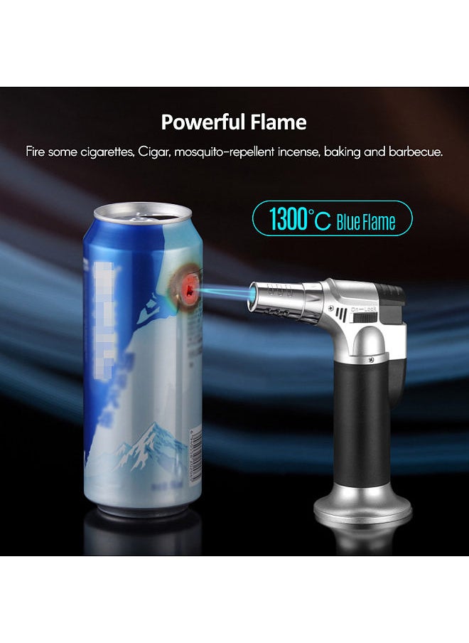 Generic - Butane Torch Adjustable Flame Multipurpose Industrial Torch Welding Refillable Kitchen Torch Lighter Solid Mental  DIY Sliver - Image 1