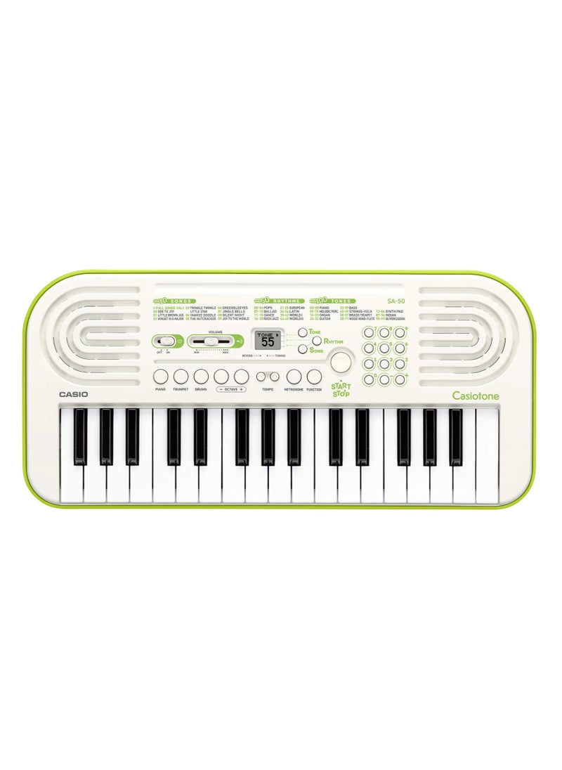 CASIO - Casiotone SA-50 Mini Keyboard for Kids - 100 Tones - 50 Rhythms - 32 Keys- White, With Power Adaptor - Image 1