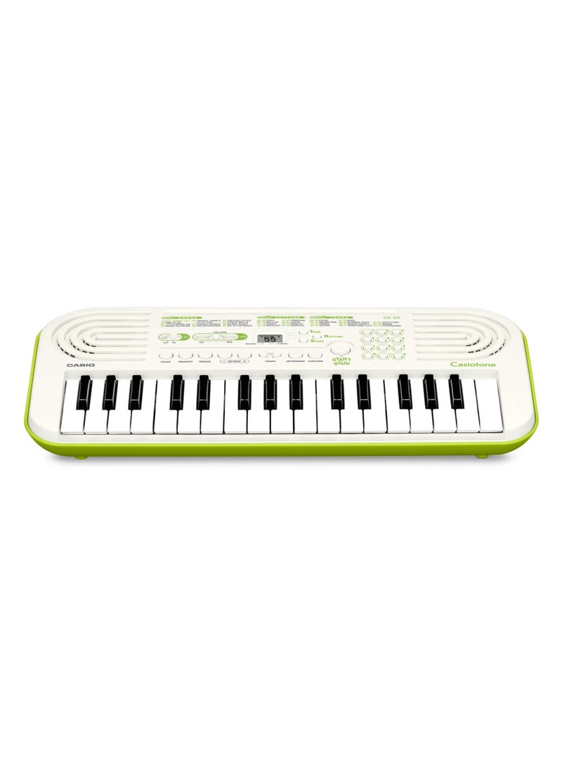 CASIO - Casiotone SA-50 Mini Keyboard for Kids - 100 Tones - 50 Rhythms - 32 Keys- White, With Power Adaptor - Image 1