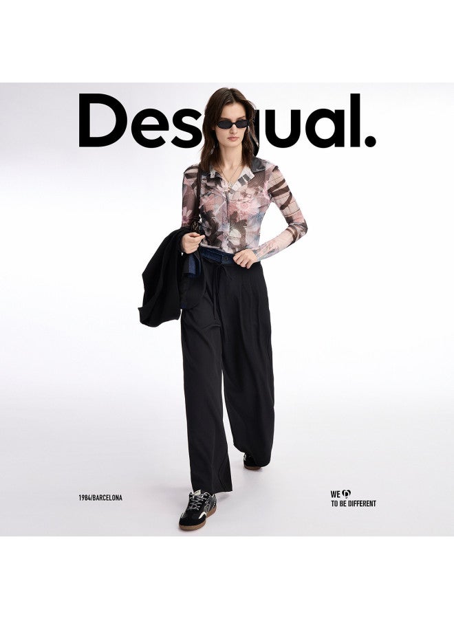 DESIGUAL 25 ربيع/صيف حزام واسع من الدنيم بتصميم باتش وورك للنساء، بنطلون كاجوال - Image 3