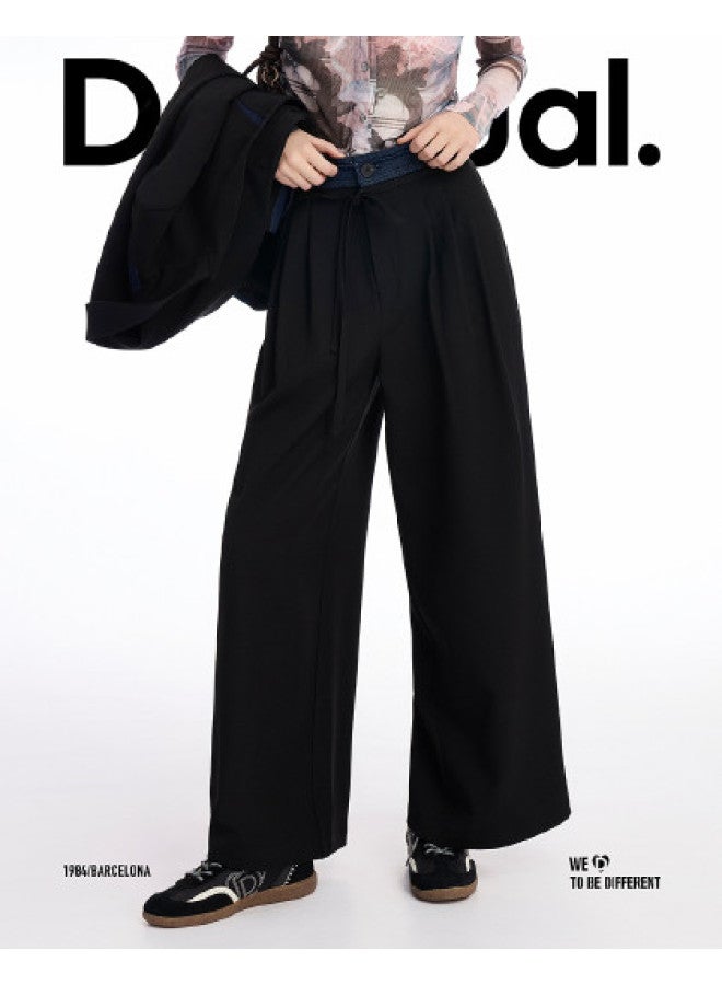 DESIGUAL 25 ربيع/صيف حزام واسع من الدنيم بتصميم باتش وورك للنساء، بنطلون كاجوال - Image 1