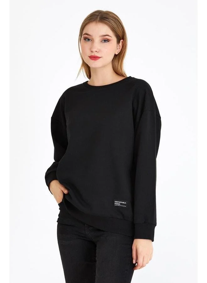 mmetalic Women’s Black Basic Crew Neck Sweatshirt