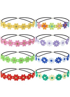 Lawie 8 Pack Colorful Sun Flower Crowns Daisy Headbands Floral Chain Tiaras Elastic Headpieces 70S Hippie Party Costume Princess Boho Cute Fairy Accessories For Women Girls Child Kids  - Image 1