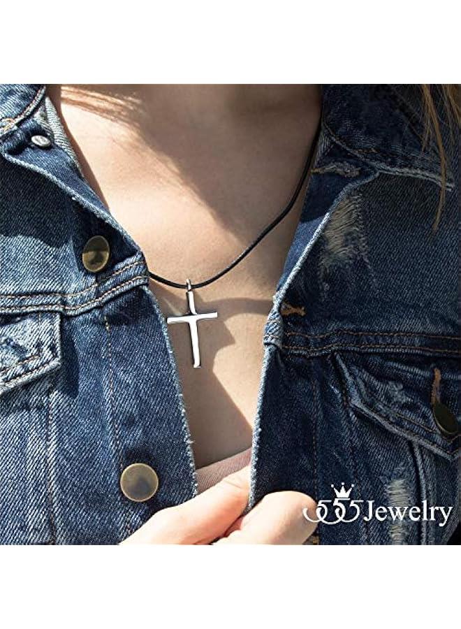 Arabest Stainless Steel Cross Necklace for Men - Cross Pendant with 18 Inch Adjustable Black Rope Cord - Mens Cross Necklaces - Image 2