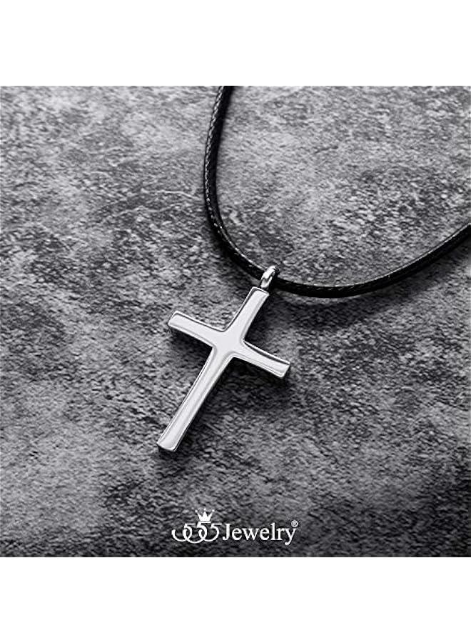 Arabest Stainless Steel Cross Necklace for Men - Cross Pendant with 18 Inch Adjustable Black Rope Cord - Mens Cross Necklaces - Image 3