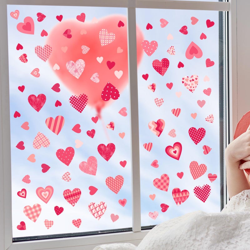Demonwer Valentine's Day Heart Window Clings Double-Sided Valentine Gonme Heart Window Stickers Decals Romantic Love Window Clings Stickers for Valentines Day Decoration Supplies - Image 2