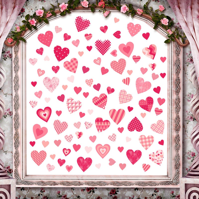 Demonwer Valentine's Day Heart Window Clings Double-Sided Valentine Gonme Heart Window Stickers Decals Romantic Love Window Clings Stickers for Valentines Day Decoration Supplies - Image 1