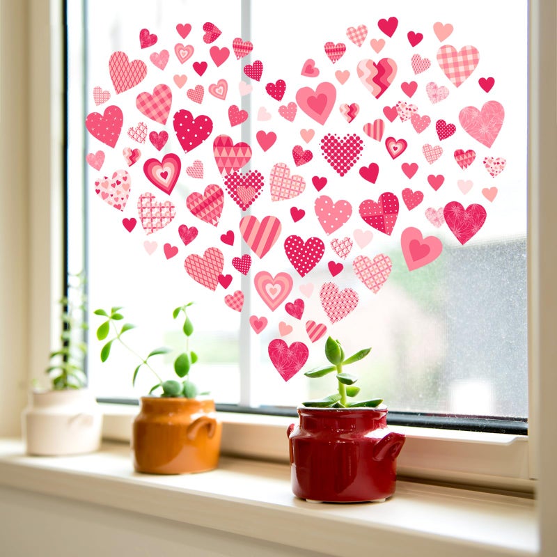 Demonwer Valentine's Day Heart Window Clings Double-Sided Valentine Gonme Heart Window Stickers Decals Romantic Love Window Clings Stickers for Valentines Day Decoration Supplies - Image 4