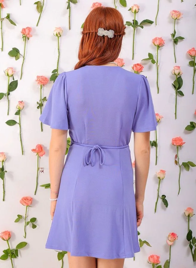 Freehand  Women Fit and Flared Solid V-Neck Short Sleeve Shirt Dress for Women | Best Price UAE