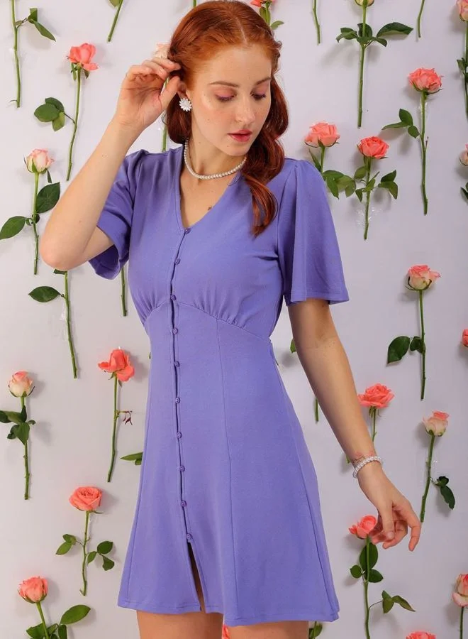 Freehand  Women Fit and Flared Solid V-Neck Short Sleeve Shirt Dress for Women | Best Price UAE