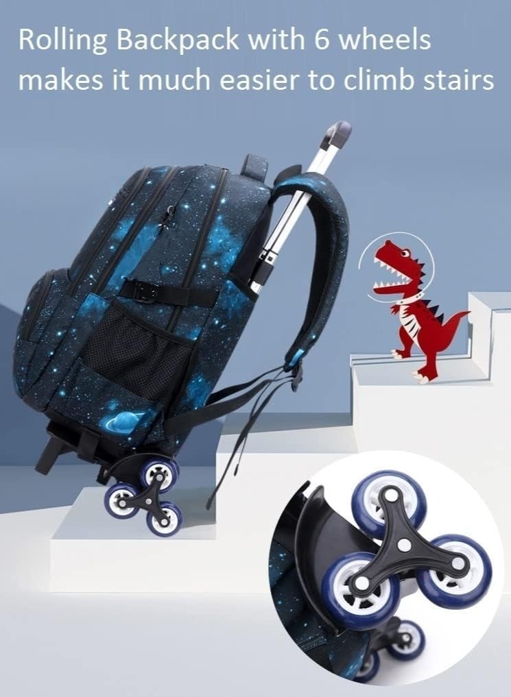 MostNow 3Pcs Boys Galaxy Rolling Backpack Kids Backpack with Wheels Trolley Bookbag Wheeled School Bag with Lunch Bag (Black) - Image 3