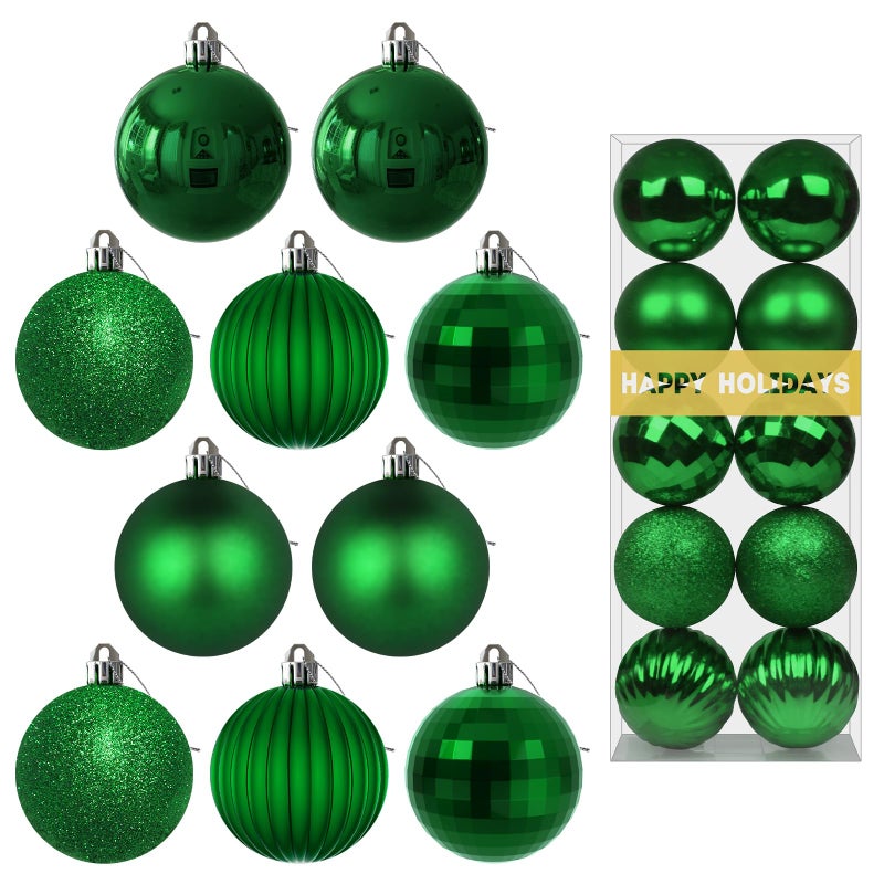 GameXcel Emerald Green 3.2"" Large Christmas Balls - Christmas Tree Decoration Ornaments Shatterproof Hanging Balls for Birthday Halloween Holiday Wedding Decorations Set of 10pcs - Image 1