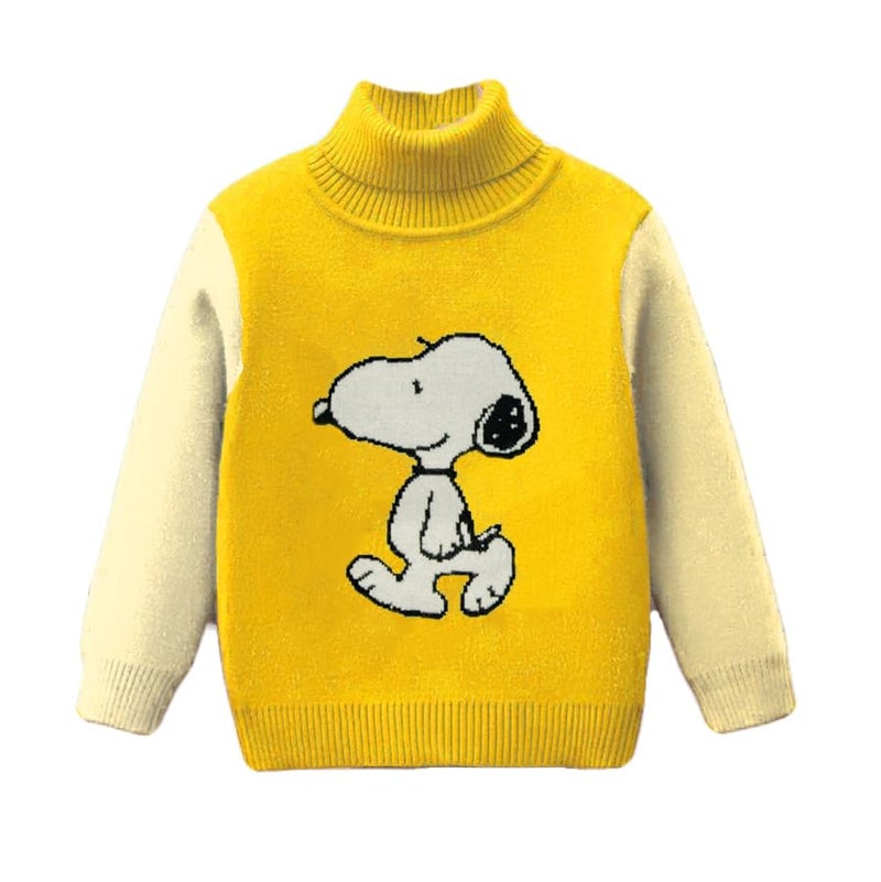 Bold N Elegant Kids Full Sleeve Hineck Turtleneck Warm Wool Party Sweater Pullover with Cute Pup Graphic for Infant Toddler Baby Boy Girl Kids (Yellow, 6-12 Months) - Image 4
