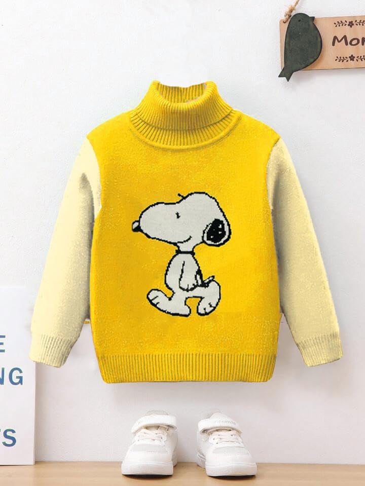 Bold N Elegant Kids Full Sleeve Hineck Turtleneck Warm Wool Party Sweater Pullover with Cute Pup Graphic for Infant Toddler Baby Boy Girl Kids (Yellow, 6-12 Months) - Image 2