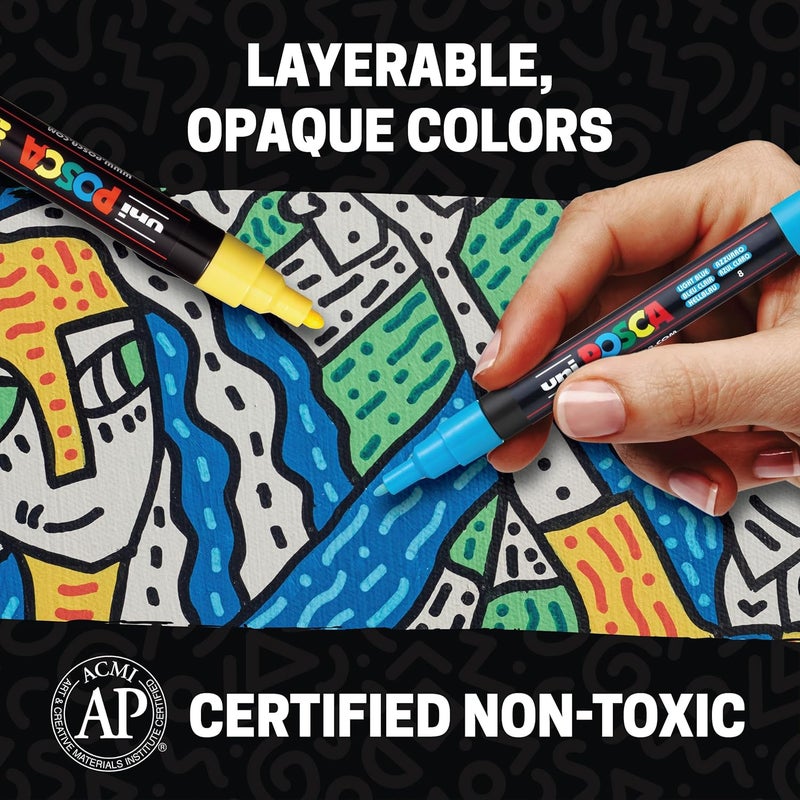 POSCA Uni Paint Marker Pen Set - Medium Point - Assorted Colors - 15 Count (PC-5M15C) - Image 5