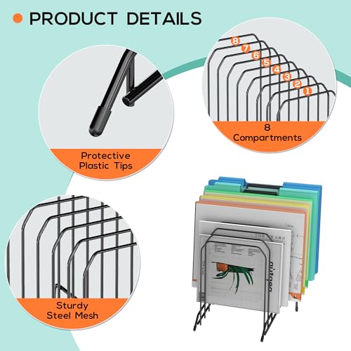 MINDEPOT Incline Sorter Desk File Organizer, Metal Desk Magazine Folder Holder with 8-Section Vertical Compartments Rack File Organizer for Office, Home, School - Image 5
