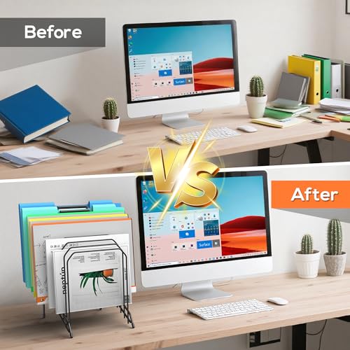 MINDEPOT Incline Sorter Desk File Organizer, Metal Desk Magazine Folder Holder with 8-Section Vertical Compartments Rack File Organizer for Office, Home, School - Image 3