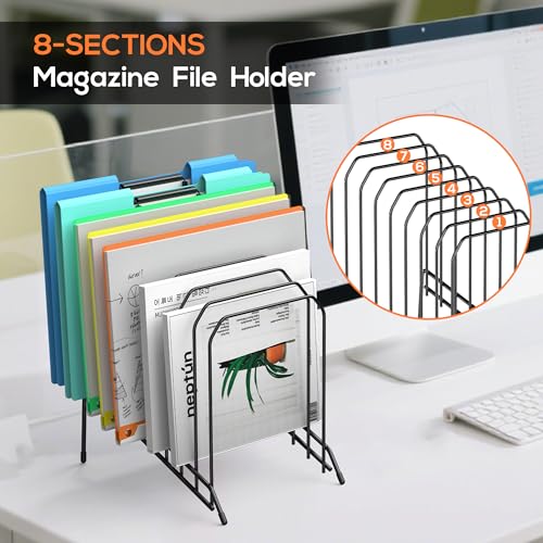 MINDEPOT Incline Sorter Desk File Organizer, Metal Desk Magazine Folder Holder with 8-Section Vertical Compartments Rack File Organizer for Office, Home, School - Image 2