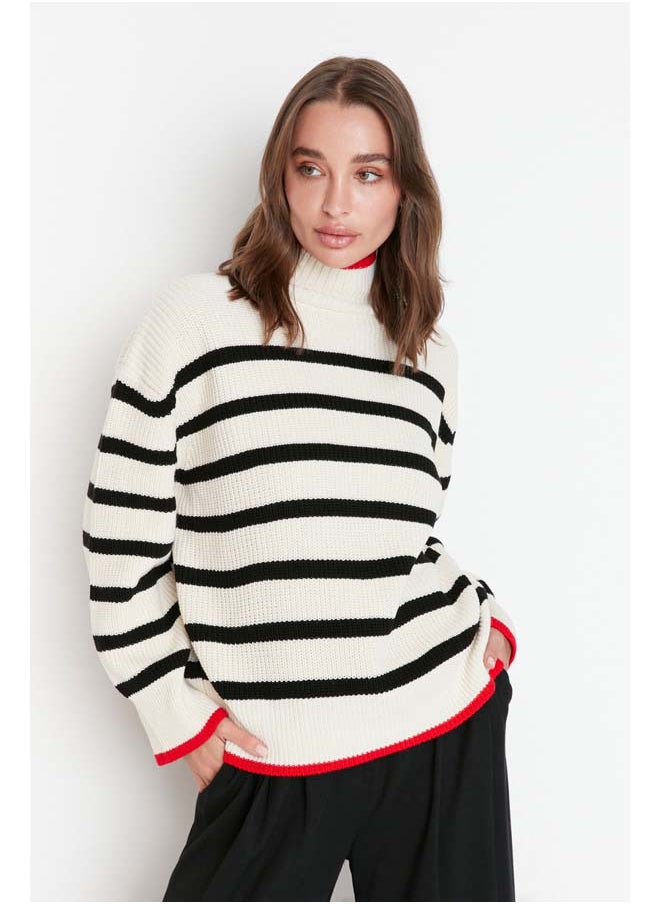 trendyol Ecru Wide Pattern Striped Knitwear Sweater TWOAW23KZ01446  - Image 3