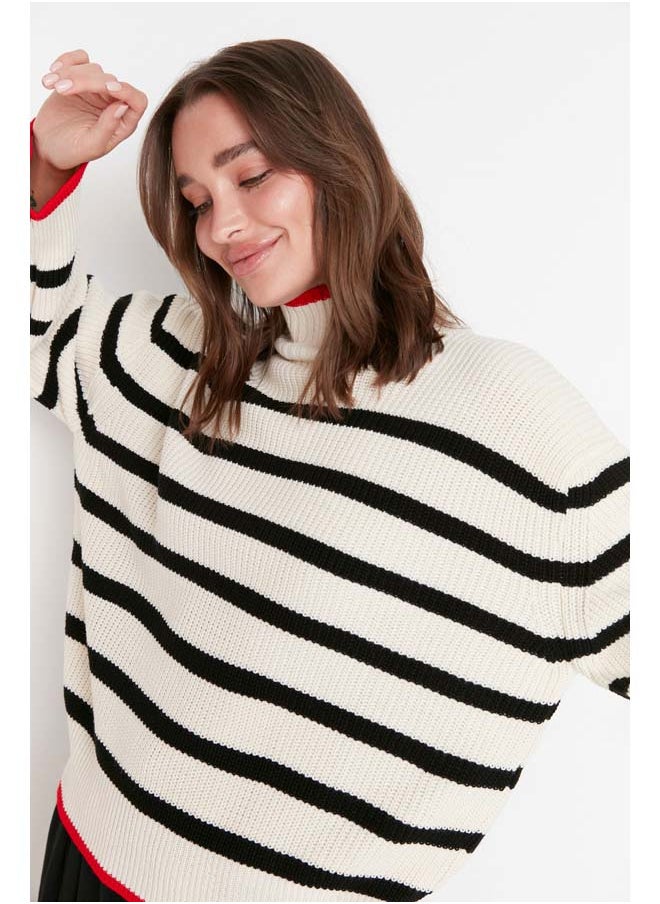 trendyol Ecru Wide Pattern Striped Knitwear Sweater TWOAW23KZ01446  - Image 1