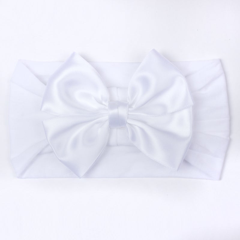 Generic 2023 European and American New Baby Soft Nylon Hair Accessories Girls Wide Edge Bow Stretch Hood Baby Hair Belt White