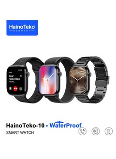 Waterproof Smart Watch with AMOLED Display, Voice Assistant, Social App Integration, and 3 Pairs of Straps – Designed for Men and Boys, Black