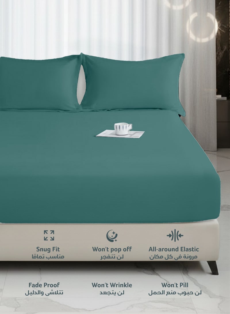 REST 3-Piece Teal Plush 160x200+30cm Fitted Bedsheet Set Includes 1 Deep Pocket Fitted Bedsheet and 2 Pillow Covers, Breathable and Machine Washable - Image 3