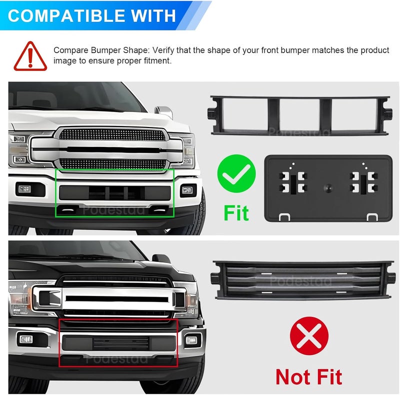 Podestaa Replace for Ford 2018 2019 2020 F150 Front License Plate Bracket Frame Holder, JL3Z17A385BA Accessories F150 Bumper License Plate Mount Black (2018-2020(2.7L 3.0L 3.5L)) - Image 2