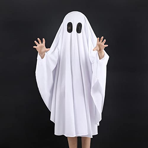 Noubeau Unisex Kid Ghost Costume Girl Halloween Fancy Dress Cosplay Boy White Boo Ghost Cloak Child Spooky Trick-or-Treating(White,3-5 Years) - Image 2
