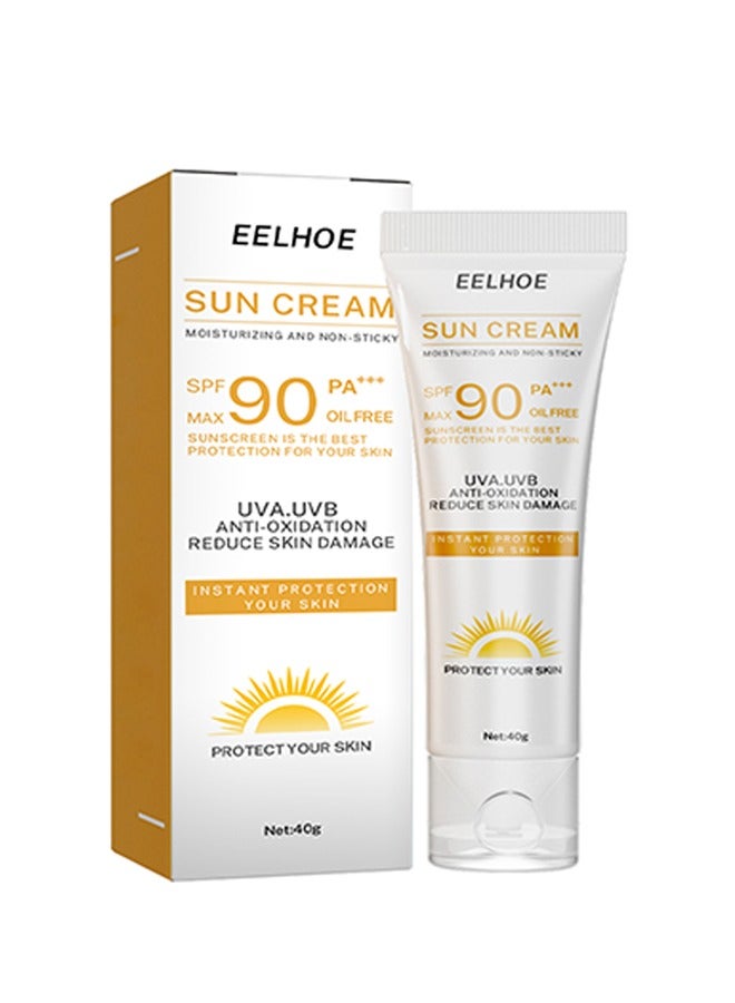 EELHOE Moisturizing And Non-Sticky Sun Cream SPF90,Anti-Oxidation Reduce Skin Damage,Sunscreen Lsolating Cream Effective UV Protection(40g) - Image 1