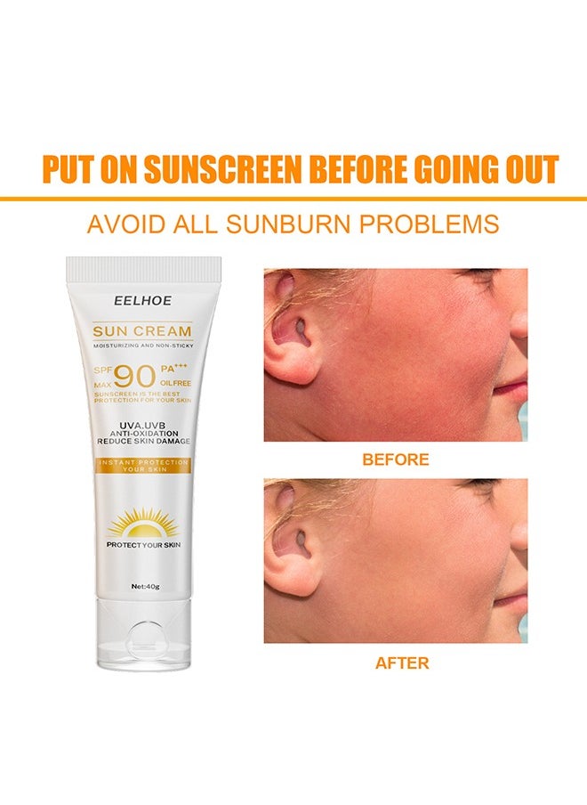 إيلهو كريم الشمس المرطب وغير اللزج SPF90 ، مضاد للأكسدة يقلل من تلف الجلد ، كريم عزل واقي من الشمس حماية فعالة من الأشعة فوق البنفسجية (40 جم)  - Image 4
