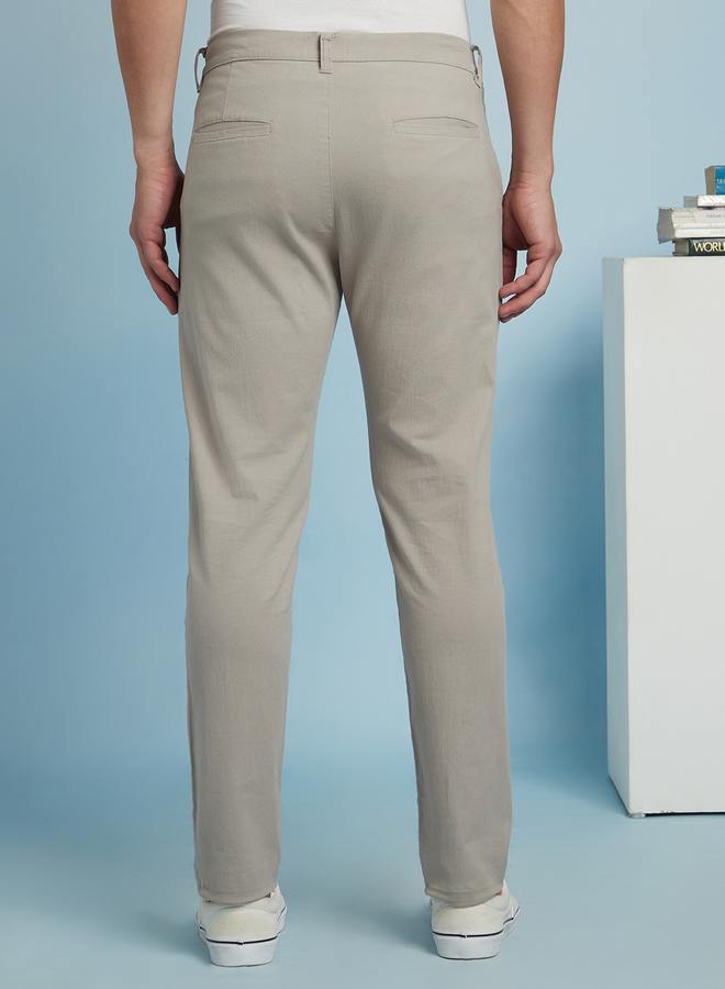 Dennis Lingo Men'S Light Grey 100% Cotton Solid Pattern Chinos Straight Fit Trouser - Image 4